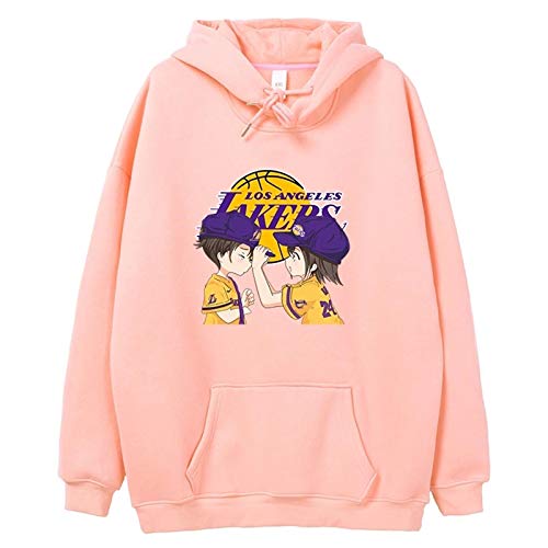 MEIGUI Lakers con Capucha de Baloncesto de Manga Larga, Camiseta de Baloncesto Femenino, Primavera y otoño Hombres Jersey, Pareja suéter Encapuchado Pink-Medium