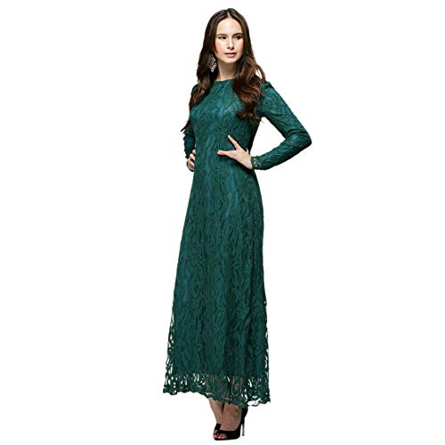 Meijunter Vestido de Mujer Musulmana - Encaje Suelta Elegante Jalabiya Túnica Islámica Abaya Arabe Dubai Kaftan