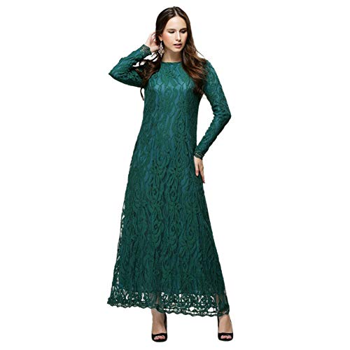 Meijunter Vestido de Mujer Musulmana - Encaje Suelta Elegante Jalabiya Túnica Islámica Abaya Arabe Dubai Kaftan