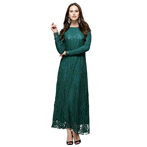 Meijunter Vestido de Mujer Musulmana - Encaje Suelta Elegante Jalabiya Túnica Islámica Abaya Arabe Dubai Kaftan