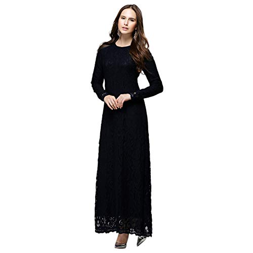 Meijunter Vestido de Mujer Musulmana - Encaje Suelta Elegante Jalabiya Túnica Islámica Abaya Arabe Dubai Kaftan
