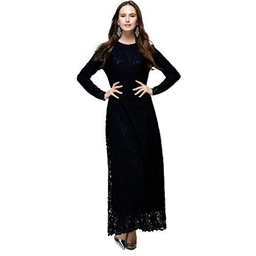 Meijunter Vestido de Mujer Musulmana - Encaje Suelta Elegante Jalabiya Túnica Islámica Abaya Arabe Dubai Kaftan