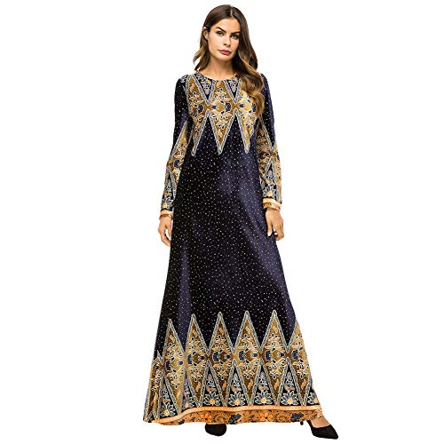 Meijunter Vestido de Terciopelo de Mujer Musulmana - Bata con Estampado Dorado Ropa Etnica Kaftanes Arabes Islámica Abaya