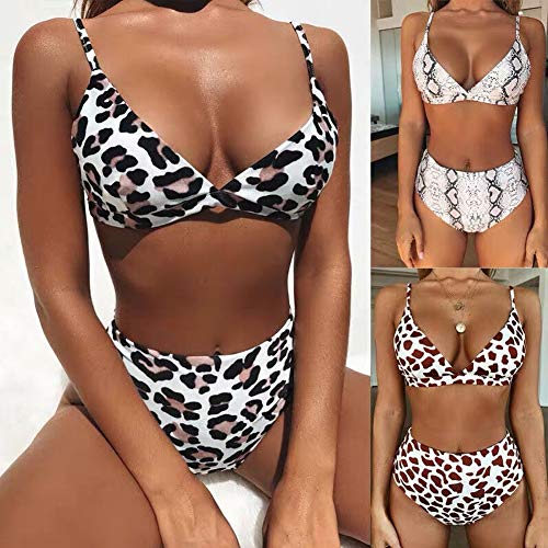 Meizas Traje de baño Bikini Estampado, Traje de baño Retro de Cintura Alta, Conjuntos de Bikini de 2 Piezas Correa de Hombro Ajustable Push Up Bikinis Trajes de baño para Nadar Fiesta (Leopardo, L)