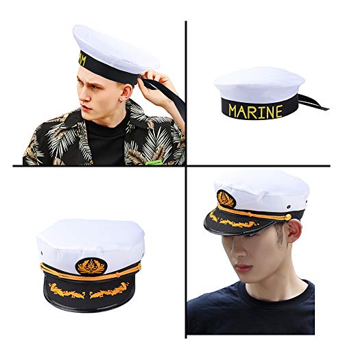 MEJOSER 2pcs Gorra de Capitán y Gorra de Marinero Sombrero Barco Yate Disfraz Adulto Mujer Hombre Cosplay