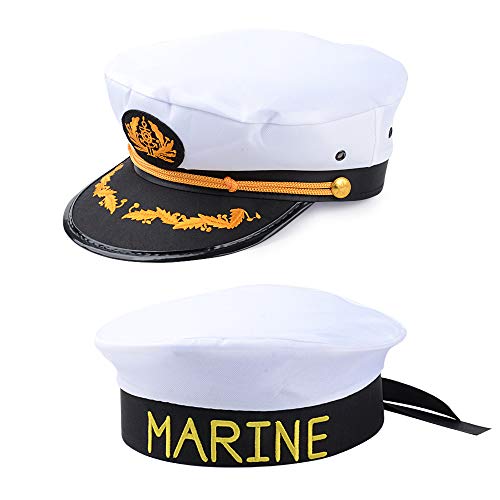 MEJOSER 2pcs Gorra de Capitán y Gorra de Marinero Sombrero Barco Yate Disfraz Adulto Mujer Hombre Cosplay