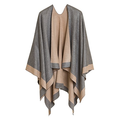 MELIFLUOS DESIGNED IN SPAIN - Poncho para mujer, ruana con parte delantera abierta, ideal para otoño e invierno - gris - Talla Única