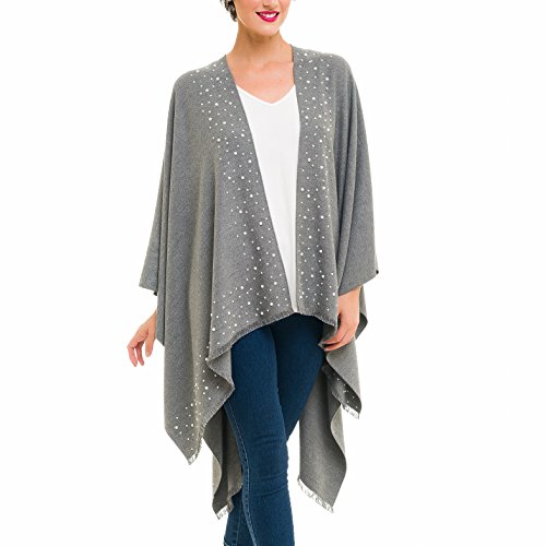MELIFLUOS DESIGNED IN SPAIN - Poncho para mujer, ruana con parte delantera abierta, ideal para otoño e invierno - gris - Talla Única