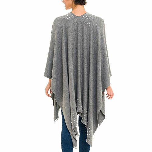 MELIFLUOS DESIGNED IN SPAIN - Poncho para mujer, ruana con parte delantera abierta, ideal para otoño e invierno - gris - Talla Única