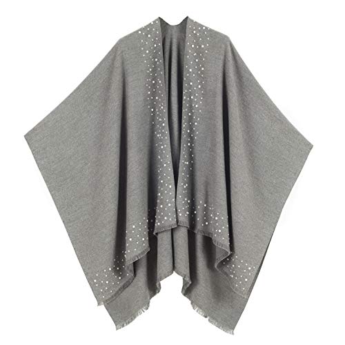 MELIFLUOS DESIGNED IN SPAIN - Poncho para mujer, ruana con parte delantera abierta, ideal para otoño e invierno - gris - Talla Única
