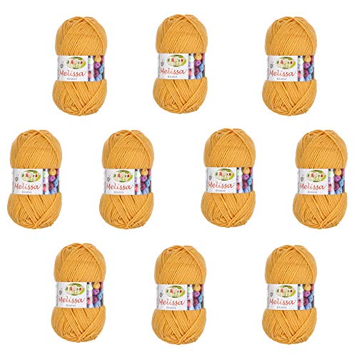 Melissa Hilo Acrílico Ovillo de Lana (115m 100g *10)Premium para DIY Tejer y Ganchillo,Certificado OEKO-TEX Standard 100,agujas talla 5(1/2)-6(1/2),Amarillo 1,Gruesa,Enviado desde Europa
