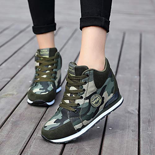 Memefood Zapatillas Planas Mujer Camouflage De Cordones Con Cuña Interior Zapatos Deportivos Casuales Aire Libre Para Correr Fitness Gimnasia Sneaker Calzados 36EU-40.5EU(Camuflaje, 37.5)