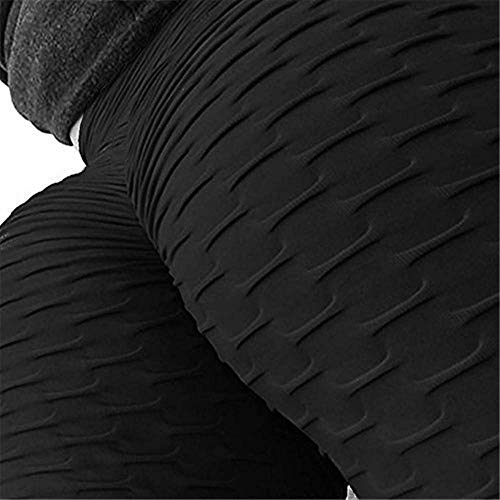 Memoryee Panal arrugado para nalgas de las mujeres leggings Levante los pantalones de yoga de cintura alta Elegante con gimnasio de control de la barriga/Black/M