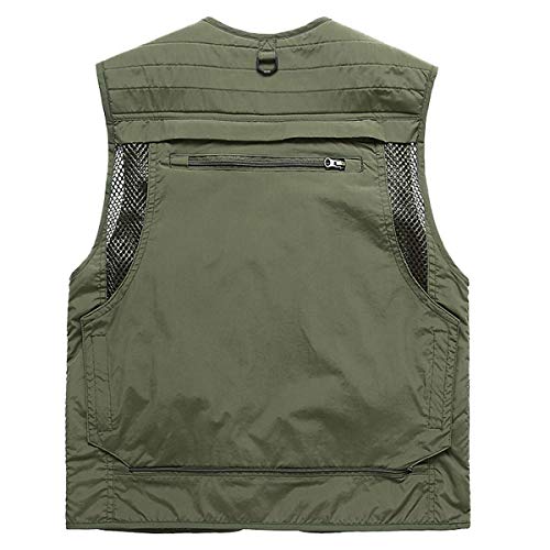 Memoryee Trabajo de los Hombres Bolsillos múltiples Ligero Chaleco de Pesca para Viajes al Aire Libre Chalecos Transpirables/Ejercito Verde/XL