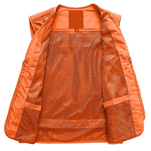 Memoryee Trabajo de los Hombres Bolsillos múltiples Ligero Chaleco de Pesca para Viajes al Aire Libre Chalecos Transpirables/Naranja/XXL