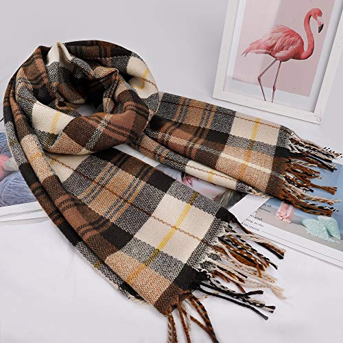 MengH-SHOP Bufandas Tartán Bufanda para Mujer Otoño Invierno Caliente Chales Larga Estolas Cozy Pashmina para Mujer 200 * 75cm Marrón