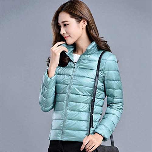 Mengmiao Ligero Cálido Chaqueta Mujer Corto Casual Park Acolchada Cuello Alto Delgado Manga Larga Abrigo (Frijol Verde, Asia M)