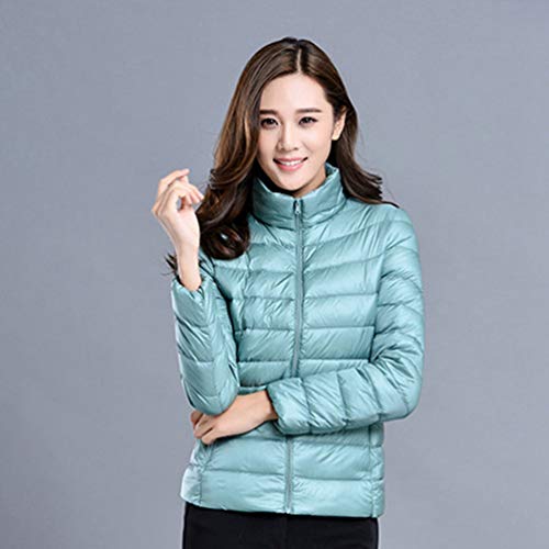 Mengmiao Ligero Cálido Chaqueta Mujer Corto Casual Park Acolchada Cuello Alto Delgado Manga Larga Abrigo (Frijol Verde, Asia M)