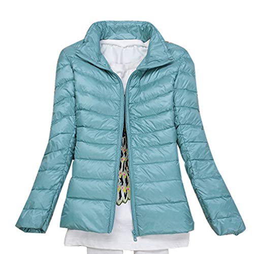 Mengmiao Ligero Cálido Chaqueta Mujer Corto Casual Park Acolchada Cuello Alto Delgado Manga Larga Abrigo (Frijol Verde, Asia M)