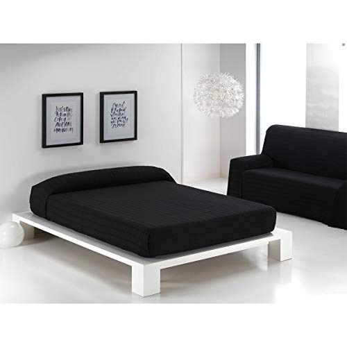 MERCURY TEXTIL- Colcha Multiusos Sofa,Manta Foulard,Plaid para Cama,Cubresofa Cubrecama,jarapas,Comoda Practica y Suave. Poliester Algodón (180 x 260cm, Liso Negro)