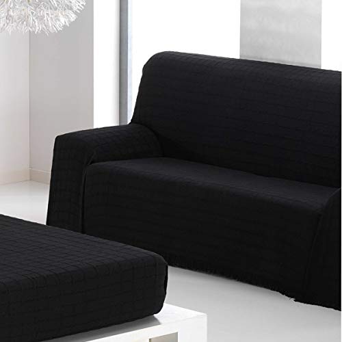 MERCURY TEXTIL- Colcha Multiusos Sofa,Manta Foulard,Plaid para Cama,Cubresofa Cubrecama,jarapas,Comoda Practica y Suave. Poliester Algodón (180 x 260cm, Liso Negro)