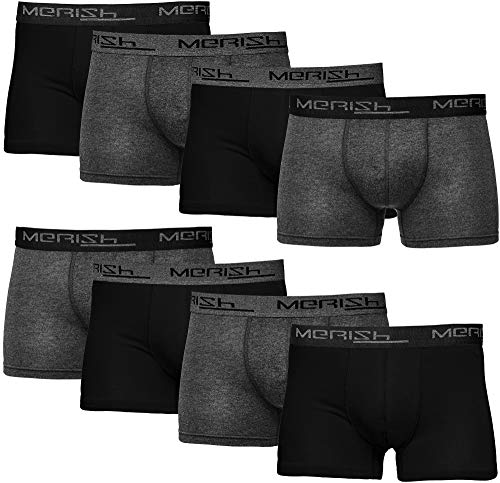 MERISH Juego de 8 calzoncillos Boxer para hombre, ropa interior para hombre, pantalones cortos, estilo retro, 216C Multicolor 216e - Set de 8 unidades, color negro y gris L