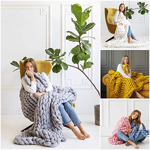 MeriWoolArt 100% lana de merino para punto y ganchillo con hilo de 2 cm de grosor, lana de merino gruesa para bufanda, manta y almohada XXL (rojo, 100 g)