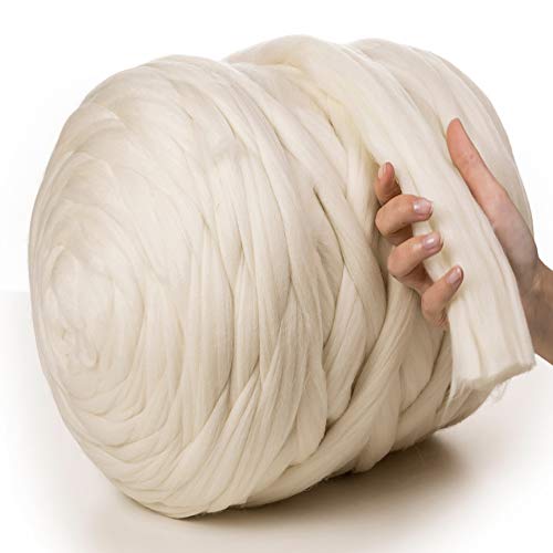MeriWoolArt - Lana de merino 100 % para punto y ganchillo con hilo de 4-5 cm de grosor, lana de merino gruesa para bufanda, manta y cojín XXL, natural, 250 g