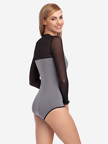 Merry Style Body Mujer Sexy Mangas Largas Ropa Lencería VBD15 (Gris/Negro, S)