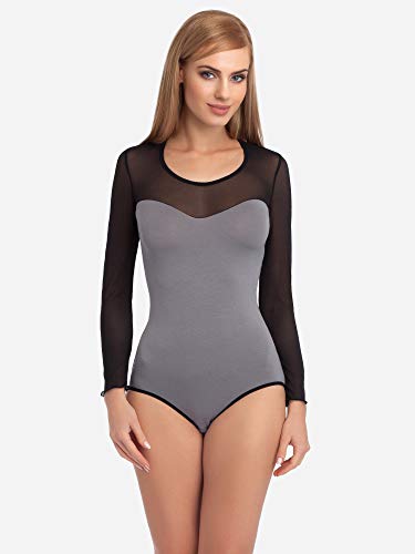 Merry Style Body Mujer Sexy Mangas Largas Ropa Lencería VBD15 (Gris/Negro, S)