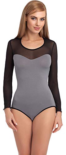 Merry Style Body Mujer Sexy Mangas Largas Ropa Lencería VBD15 (Gris/Negro, S)