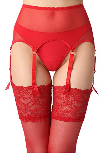 Merry Style Liguero de Encaje Lencería Sexy Ropa Interior Mujer MS10191GA (Rojo Persa, M)
