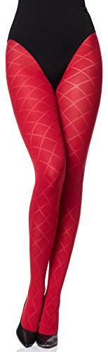 Merry Style Medias Opacas con Estampado Pantys Lencería Sexy Mujer MS 328 60 DEN (Rojo, XL)