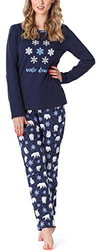 Merry Style Pijama Conjunto Camiseta y Pantalones Ropa de Cama Mujer MS10-169 (Azul Oscuro Oso, S)