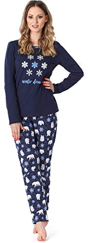 Merry Style Pijama Conjunto Camiseta y Pantalones Ropa de Cama Mujer MS10-169 (Azul Oscuro Oso, S)