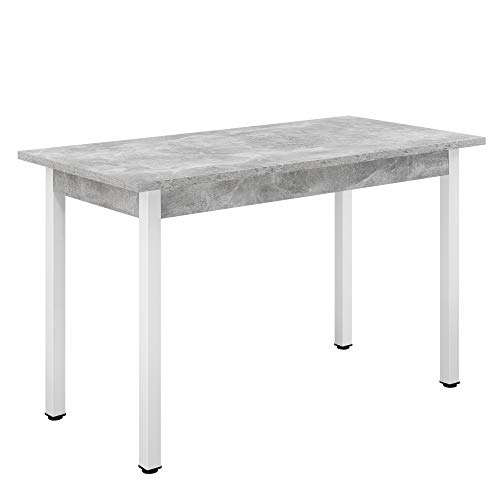Mesa de Comedor Den HAAG 120 x 60 x 75 cm Mesa de Cocina o Salón para 4 Sillas Escritorio Resistente Mesa para Oficina Efecto hormigón y Blanco