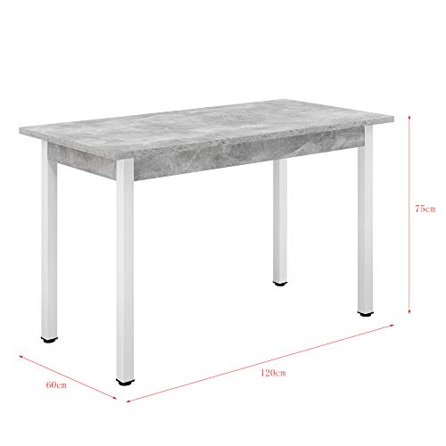 Mesa de Comedor Den HAAG 120 x 60 x 75 cm Mesa de Cocina o Salón para 4 Sillas Escritorio Resistente Mesa para Oficina Efecto hormigón y Blanco