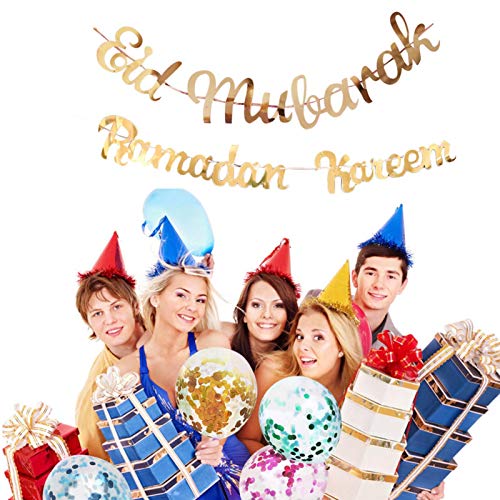 MEYENG Ramadan Kareem Pancarta Dorada – No Se Necesita Bricolaje, Decoración para Fiesta Musulmana De Ramadán, Decoración para Fiesta Eid, Decoración para Musulmanes (Ramadan Mubarak) Bien Hecha