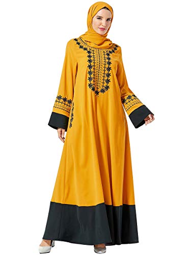 MEYINI Vestido Largo Musulmán para Mujer - Elegante Vestido de Fiesta de Manga Larga Bordado Árabe Abaya Ropa Islámica Péndulo Grande