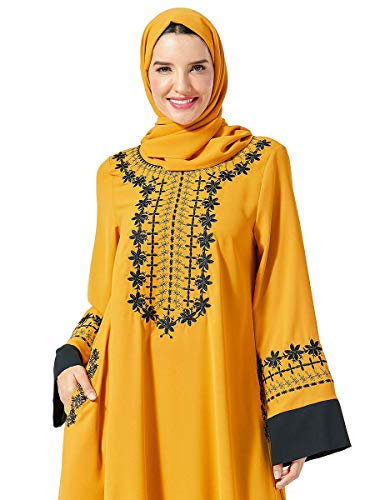 MEYINI Vestido Largo Musulmán para Mujer - Elegante Vestido de Fiesta de Manga Larga Bordado Árabe Abaya Ropa Islámica Péndulo Grande