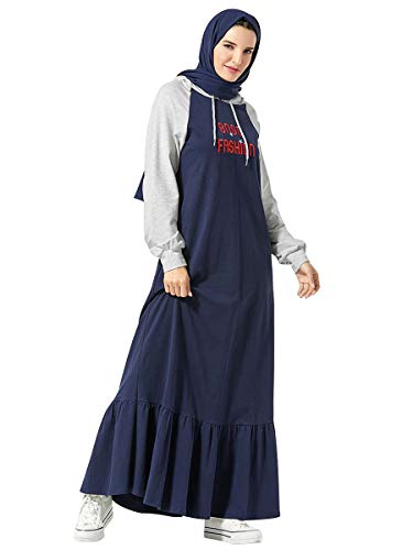 MEYINI Vestidos Largos Abaya para Mujer - Ropa Deportiva de Manga Larga con Capucha Musulmana Traje Informal Tallas Grandes (Sin Hijab)