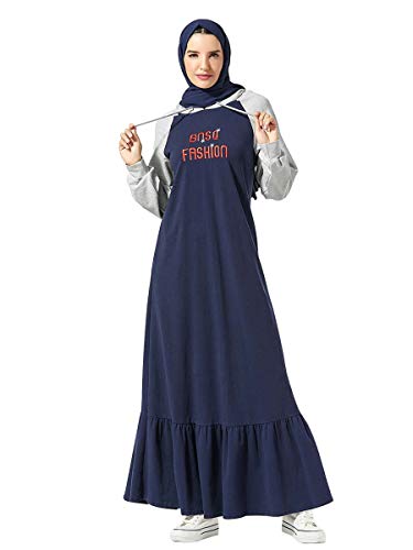 MEYINI Vestidos Largos Abaya para Mujer - Ropa Deportiva de Manga Larga con Capucha Musulmana Traje Informal Tallas Grandes (Sin Hijab)