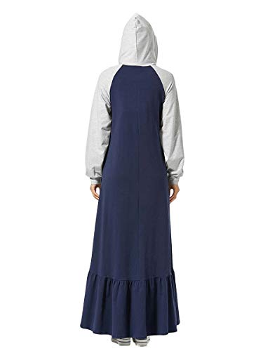 MEYINI Vestidos Largos Abaya para Mujer - Ropa Deportiva de Manga Larga con Capucha Musulmana Traje Informal Tallas Grandes (Sin Hijab)