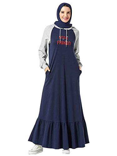 MEYINI Vestidos Largos Abaya para Mujer - Ropa Deportiva de Manga Larga con Capucha Musulmana Traje Informal Tallas Grandes (Sin Hijab)
