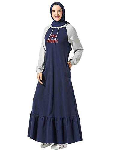MEYINI Vestidos Largos Abaya para Mujer - Ropa Deportiva de Manga Larga con Capucha Musulmana Traje Informal Tallas Grandes (Sin Hijab)