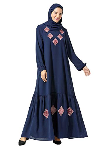 MEYINI Vestidos Largos Musulmanes para Mujer - Ropa de Manga Larga Elegante Abaya Bordada Vestido de Fiesta (Sin Hijab)