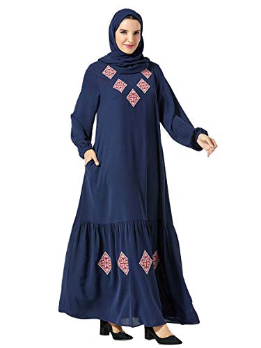 MEYINI Vestidos Largos Musulmanes para Mujer - Ropa de Manga Larga Elegante Abaya Bordada Vestido de Fiesta (Sin Hijab)
