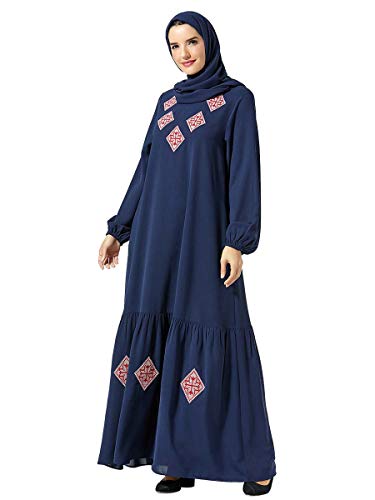 MEYINI Vestidos Largos Musulmanes para Mujer - Ropa de Manga Larga Elegante Abaya Bordada Vestido de Fiesta (Sin Hijab)