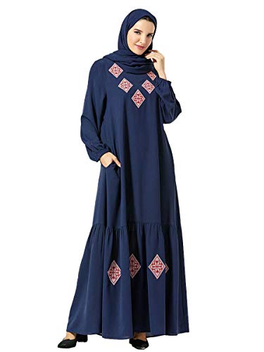 MEYINI Vestidos Largos Musulmanes para Mujer - Ropa de Manga Larga Elegante Abaya Bordada Vestido de Fiesta (Sin Hijab)