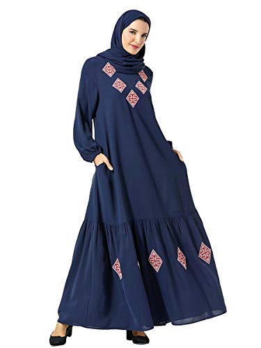 MEYINI Vestidos Largos Musulmanes para Mujer - Ropa de Manga Larga Elegante Abaya Bordada Vestido de Fiesta (Sin Hijab)
